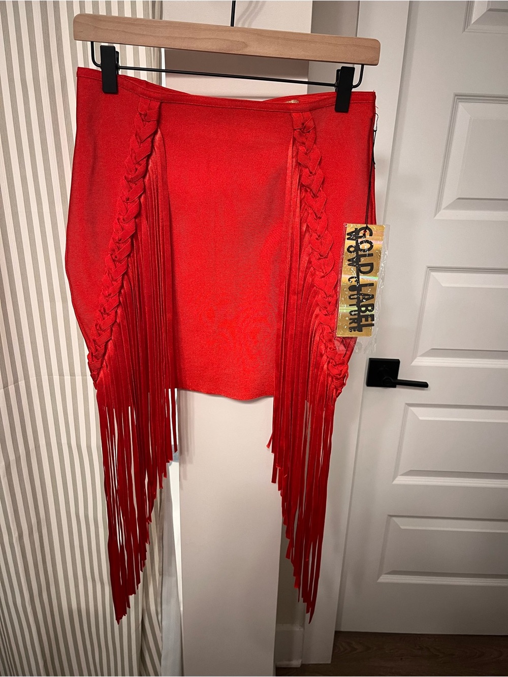 WOW couture Red Braided Fringe Mini Skirt